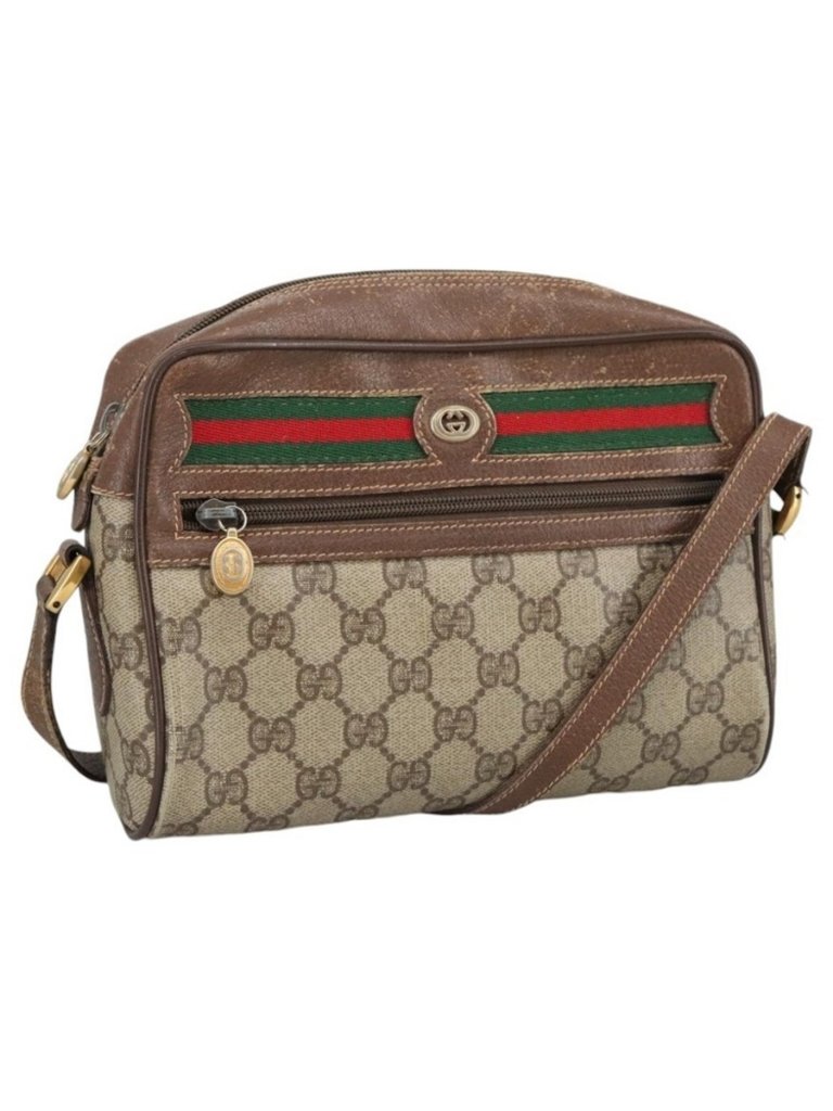 Authentic Gucci Gg Supreme Web Sherry Line Shoulder Bag Pvc Beige Green Red